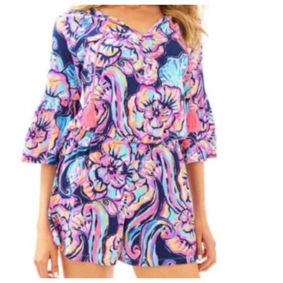 Lilly Pulitzer Del Lago Romper Nauti Navy Boho Bateau Size M Resortwear Beach - Picture 1 of 13